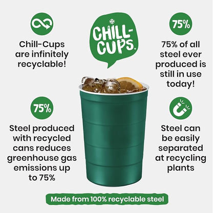 Steel Chill Cups 16 oz. Durable & Reusable Party Cups, Green, 12 Count