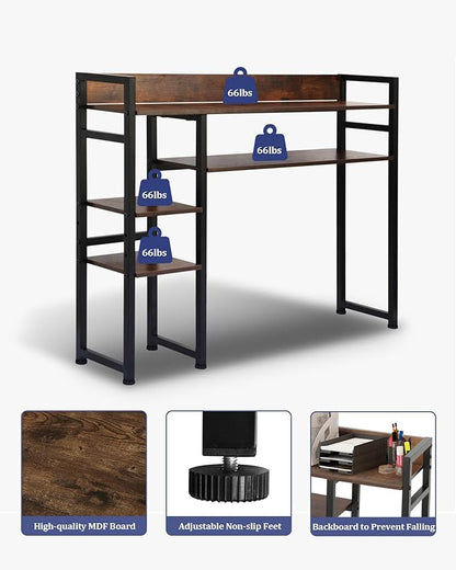 Desktop Bookshelf, 2-Tier Multipurpose Wood Bookcase for Computer Desk, Countertop Storage Hutch Display Rack Organizer for Dorm Office Home - Brown