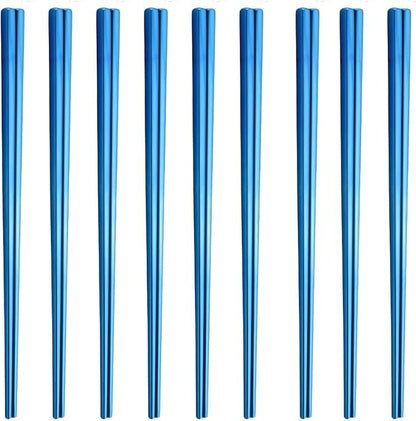 Stainless Steel Chopsticks,Reusable ,Dishwasher Safe , Easy to Use（9 PCS,blue）