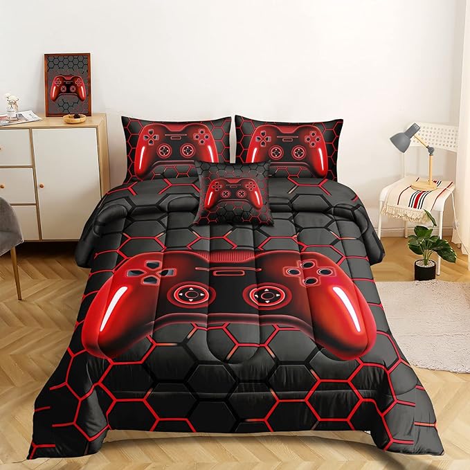 5 Pieces Bed in A Bag Gamer Bedding Set for Boys Kids Adult Gaming Comforters Set,Boys Bed in A Bag Set Twin Size Comforter with Fitted Sheet Flat Sheet Pillowcase pillowsham,DJTH5027Twin