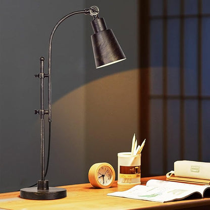 Metal Desk Lamp Rustic Task Lamp Black Adjustable, Industrial Style Lamp with On/Off Switch, Vintage Work Lamp, Reading Lamp for Bedroom, Study Room &Office, ETL Certificate. (Black01-3S)