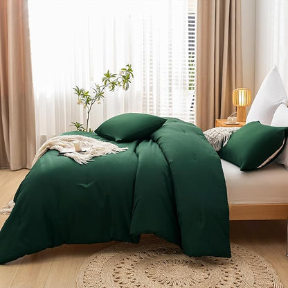 Twin Comforter Set Emerald Farmhouse Bed Comforter for Girls and Boys 2 Pieces Boho Dark Green Reversible Microfiber Twin Size Bedding Comforter for All Season (1 Comforter, 1 Pillowcase)