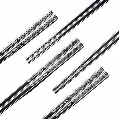 5 Pair Metal Chopsticks Reusable 18/8 Stainless Steel Chopsticks Set Non-slip Chinese Chopstick for Cooking Eating Dishwasher Safe 9.25" Chop Sticks Gift Set