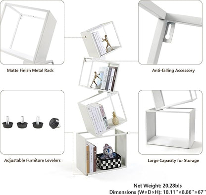 Bookshelf, 4-Tier Bookshelves, 49.2" Tall White Bookshelf, Book Shelf, Bookcase, Modern Book Storage, Storage Shelves for CDs/Books/Home Decor, Display Shelf for Living Room, Bedroom, Office