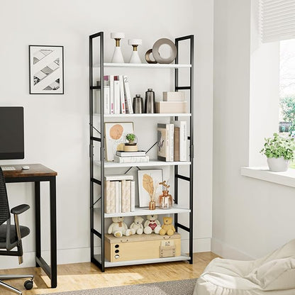OTK 5 Tier Bookshelf, Tall Bookcase, Office Shelf Storage Organizer, Modern Book Shelf for Living Room, Bedroom, and Home Office, White