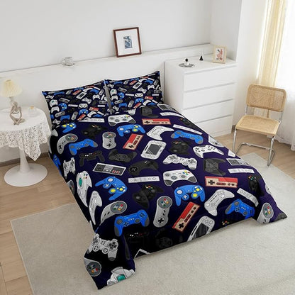 Erosebridal Teens Gamer Comforter Set King Size, Modern Game Down Comforter for Kids Boys Children, Video Game Bedding Set,Player Gaming Gamepad Joystick Soft Quilt Set Room Decor