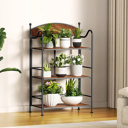 Folding Bookshelf No Assembly, 3 Shelf Black Folding Bookcase,Industrial Small Metal Corner Display Book Shelf with Storage Shelves for Bedroom,Living Room, Home Office Organization