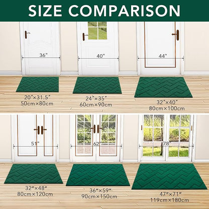 hicorfe Indoor Door Mat,Non Slip Door Mats,32"x48" Front Back Door Mat Rubber Backing,Absorbent Resist Dirt Entrance Inside Floor Mats for Entryway Washable Low-Profile(Evergreen)