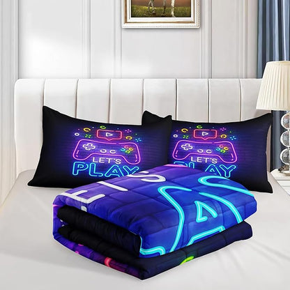 6 PCS Gamer Queen Comforter Sets,Queen Purple Bedding Sets for Boys,Gaming Comforter Set,Queen Size Bedding Sets for Boys,Bed in A Bag with Sheets(Queen,Purple Color)
