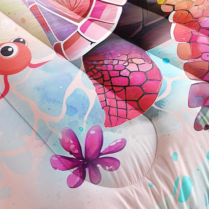 CVHOUSE Kawaii Sea Turtle Comforter Set Twin Size,Ocean Theme Bedding Set for Girls Kids,Tie Die Turtle Quilt Set Ocean Turtle Duvet Set Ocean Decor 3 Pieces