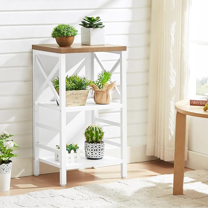 Bookcase, Industrial Small Bookshelf,3-Tier Bookcase Storage Organizer, Small Book Shelf for Small Spaces, Living Room, Bedroom and Home Office, White&Brown