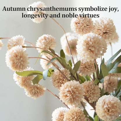 Fake Flowers in Vase for Centerpieces, Faux Flowers in Modern Ceramic Vase Set of 3 with 8 Artificial Autumn Chrysanthemums Home Decor