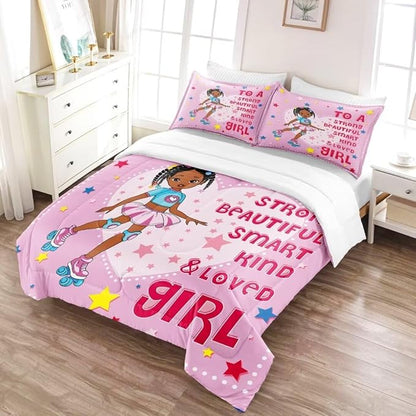 Black Ballerina Comforter Twin Sets for Girls Toddle,Black Girl Magic Comforter Set for Teens Kids,African American Afro Girl Inspirational Bedding Sets