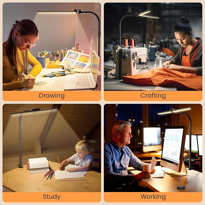 LED Desk Lamp, 24W Bright Architect Desk Lamp for Home Office, Clamp Desk Light with Adjustable Flexible Gooseneck & Remote Control, Eye Caring Table Light for Workbench Study Reading Drafting