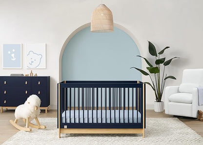 Delta Children babyGap Tate 4-in-1 Convertible Crib + Brannan Bear Bookcase with Bins + Brannan Bear Wall Shelf with 4 Hooks, Navy/Natural (Bundle)