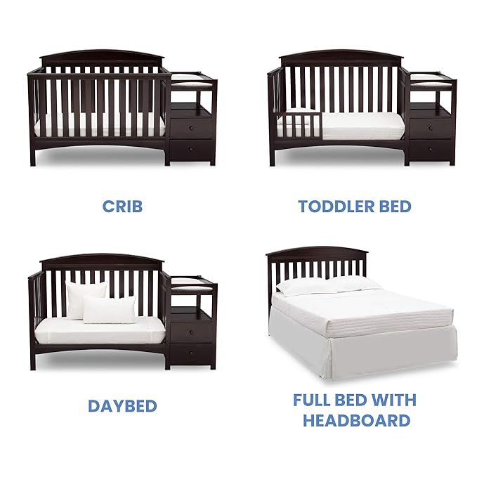 Delta Children Abby Convertible Crib 'N' Changer, Dark Chocolate + Serta Perfect Slumber Dual Sided Recycled Fiber Core Crib and Toddler Mattress (Bundle)