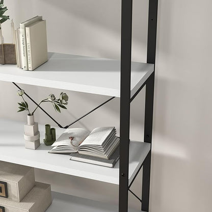 Panana 5 Tier Industrial Rustic Wooden Bookshelves, Vintage Open Wood and Metal Farmhouse Bookshelf Heavy Duty Storage Shelving Unit Rack (White)