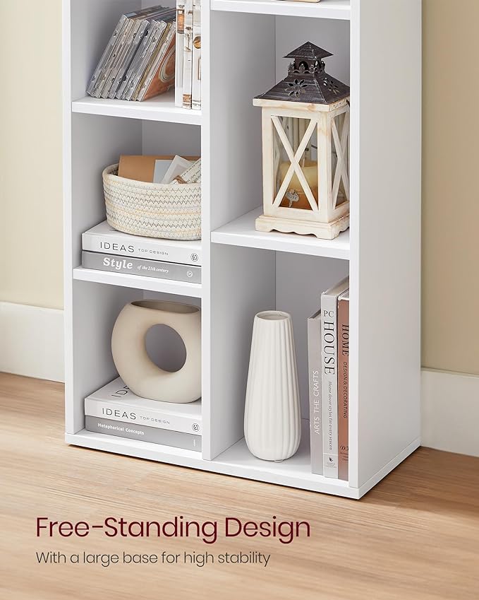 VASAGLE Bookcase, Bookshelf with 7 Compartments, Freestanding Shelves and Cube Organizer, for Display in Living Room, Bedroom, and Home Office, White ULBC27WT