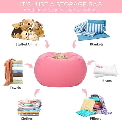 Aubliss Stuffed Animal Bean Bag Storage Chair (Solid Pink, Large (38''))