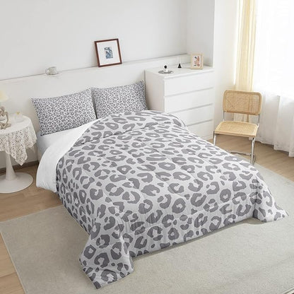 Feelyou Leopard Print Bedding Set Silver Gray Leopard Comforter Set for Boys Girls Kids Cheetah Printed Comforter Africa Wild Animal Skin Theme Duvet Set Room Decor King Size Quilt Set 3Pcs