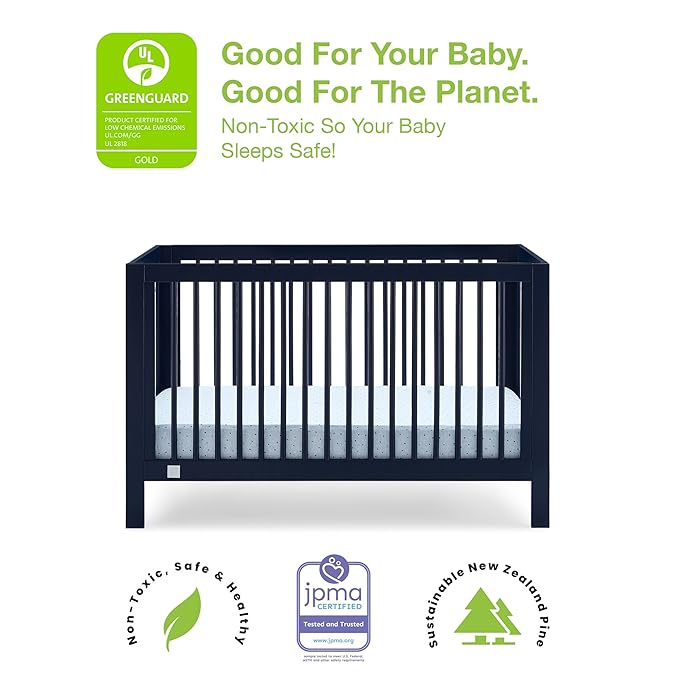 babyGap by Delta Children Charlie 6-in-1 Convertible Crib TrueSleep Crib and Toddler Mattress (Bundle), Navy