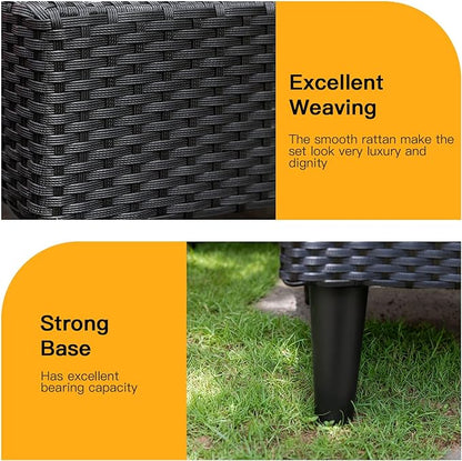 FDW 5 Pieces Patio Furniture Sets Outdoor Sectional Sofa Wicker Chair Rattan Conversation Set for Outdoor Backyard Porch Poolside Balcony Garden Furniture with Coffee Table,Blue Cushion