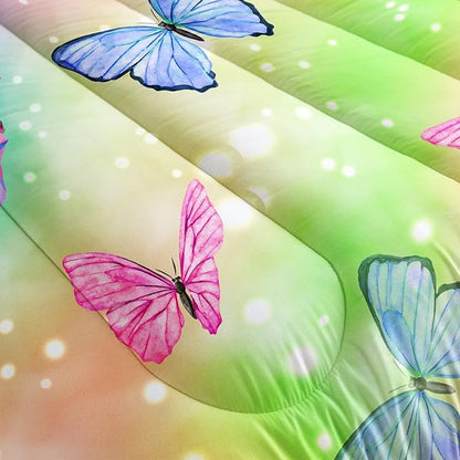 Datura home Bedding Comforter Set Rainbow Watercolor Printed Pattern Quilt Bedding Set with 1 Comforter and 2 Pillowcases for Girls Bedroom All Season(Butterfly Watercolor Twin)