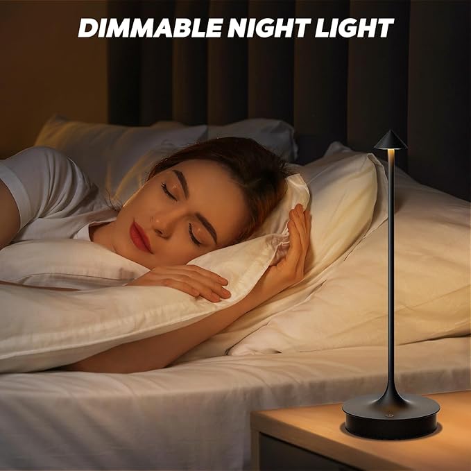 Cordless Table Lamp Rechargeable, Battery Operated Desk Lamp, 4000mAh LED Touch Lamp, Dimmable Portable Outdoor Waterproof Wireless Table Light for Restaurants/Bars/Outdoor(1PC, Black)