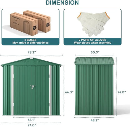 Gizoon Outdoor Storage Shed 6 x 4 FT, Galvanized Metal Garden Shed with Double Lockable Doors, Outdoor Storage Clearance for Backyard Patio Lawn-Green