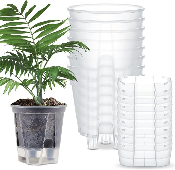 Self Watering Pots for Indoor Plants with Deep Reservoir and High Drainage Holes for Outdoor Plants and Flowers, Bare Root Planter(5.91'',Clear,9 Pcs)