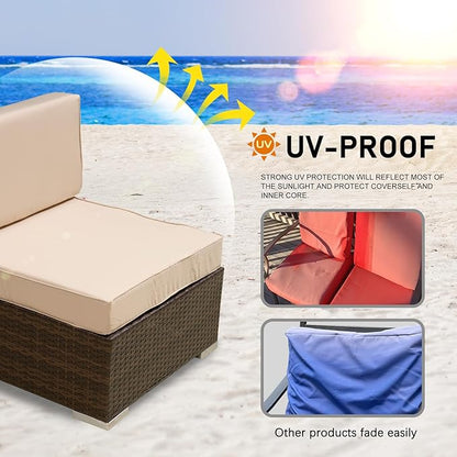 ClawsCover 12 Pack Outdoor Patio Seat and Back Cushions Replacement Covers Fit for 7Pieces 6-Seater Wicker Rattan Furniture Conversation Set Sectional Couch Chair,Light Khaki-Include Cover Only