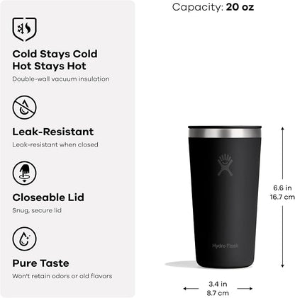 Hydro Flask All Around Tumbler Press-In Lid, Insulated Travel Mug, Stainless Steel Coffee Cup 20 Oz Tonal Black