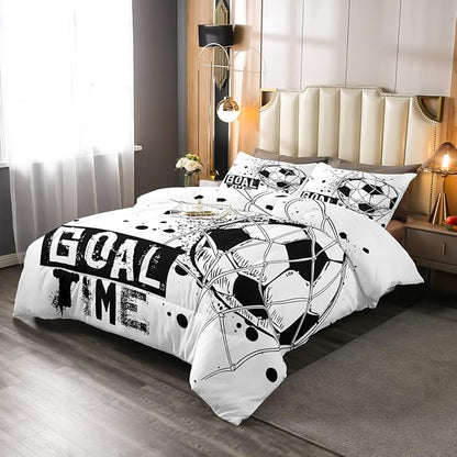 Erosebridal Kids Football Comforter Set Twin Size American Soccer Bedding Set Sports Games Duvet Sets for Boys Girls Children Teens Geometric Polygon Down Comforter for Bedroom, Black White
