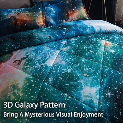 Litanika 3D Galaxy Comforter Queen(90x90lnch), 3 Pieces(1 Galaxy Comforter, 2 Pillowcases), Universe Nebula Outer Space Comforter, Microfiber Bedding Set for Boys Kids