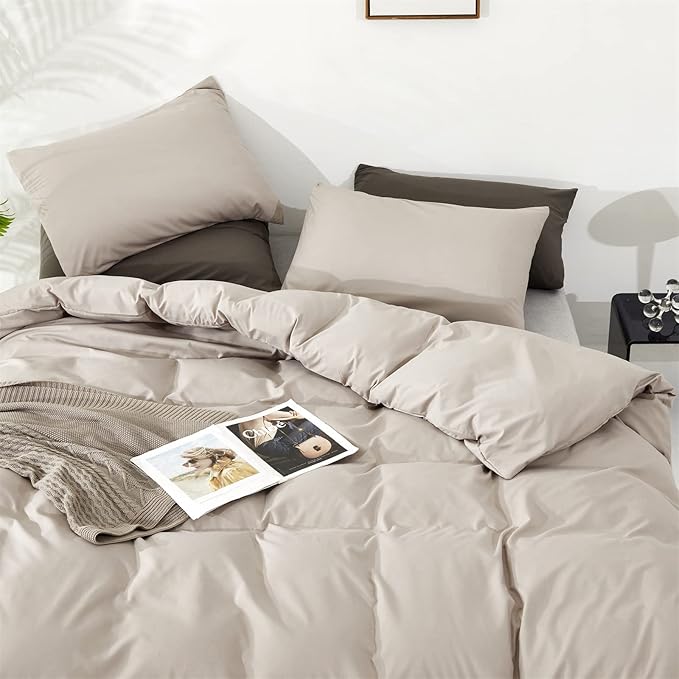 Beige Khaki Comforter Set Queen Size Cream Khaki Comforter 3 Pieces Champagne Color Queen Comforter Taupe Bedding Set Women Light Khaki Queen Bed Comforter Set All Season Gift