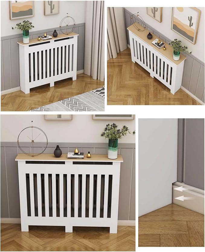Modern Radiator Covers Wall Heater Cover Cabinet Shelf Bathroom Floor Radiator Shelve, Hide Cluttered Pipes/Easy to Install, Suitable for Household Living Room, White(27.6" Lx27.6 Hx9.8 W)