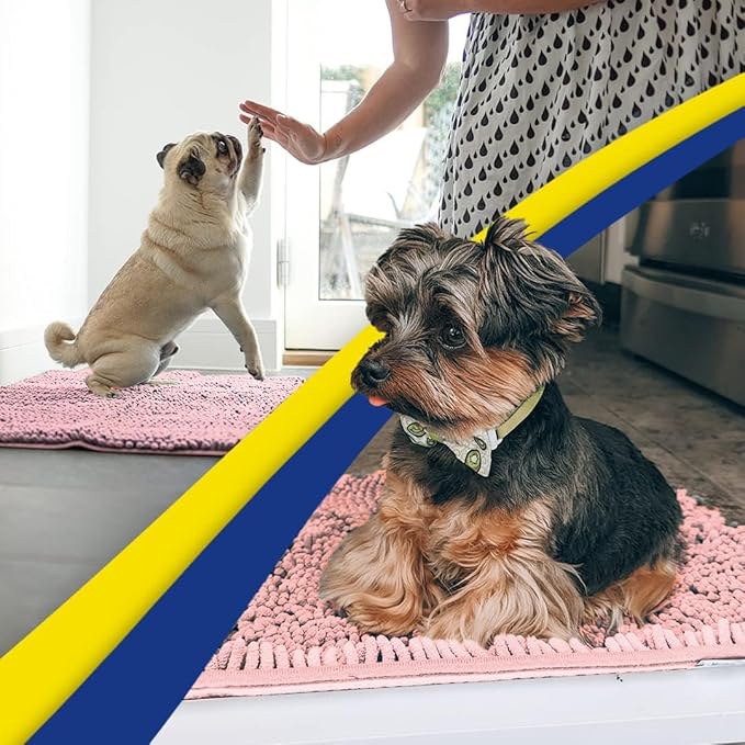 Muddy Mat® Original Dog Door Mat for Muddy Paws, Super Absorbent Microfiber, Non-Slip Washable Pet Rug, Quick Dry Chenille Entryway Carpet, Machine Washable Indoor Outdoor mat, Pink 24"x60"