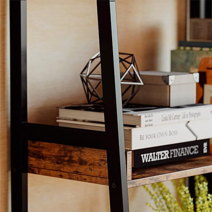 IRONCK Industrial Bookshelf 5-Tier, Bookcase Ladder Shelf, Storage Shelves Rack Shelf Unit, Accent Furniture Metal Frame, Home Office Furniture for Bathroom, Living Room