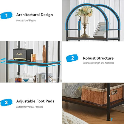 BRIAN & DANY Bookshelf, 4 Tier Tall Black Bookcase Metal Book Shelf, Larger Compartments Arched Display Shelves Open Storage Rack Shelving for Home Office, Bedroom, Living Room, Study, Antique