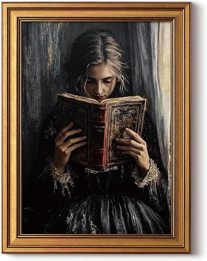 HUARCEY Gold Framed Wall Art for Living Room, Portrait Painting Prints, Vintage Wall Decor for Kitchen, Gothic Bedroom Wall Art for Home Office Magic Scripture 16L x 12W