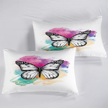 CVHOUSE Butterfly Bedding Set,Butterfly Comforter Queen,Butterfly Comforter Set for Girls Kids Teens,Butterflies Quilt Set with 1 Comforter and 2 Pillow Cases- 3 Piece