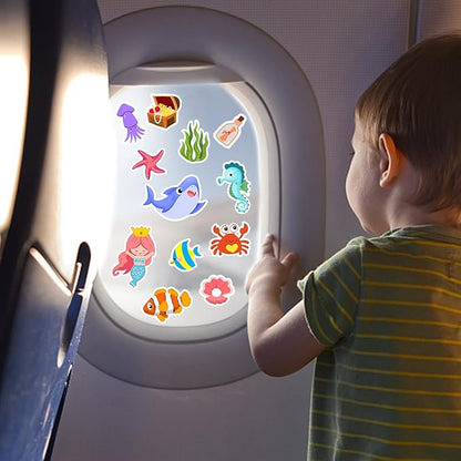 Sea Animals Gel Clings for Kids, 21PCS Thick Vinyl Decals, Cartoon Animal Stickers for Classroom, Home, Nursery, Airplane Birthday Party Supplies, Reusable, Water Resistant, Indoor Usage