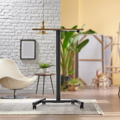 Rolling Desk with Adjustable Height, Sit-to-Stand Desk with Lockable Wheels, 28-Inch Rolling Standing Mobile Desk Cart for Home Office Classroom (Rustic Brown)
