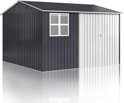 10x10 FT Outdoor Storage Shed, Metal Garden Tool Shed with Updated Frame Structure, Lockable Doors and Windows, Ideal for Backyard Garden Patio Lawn, Grey