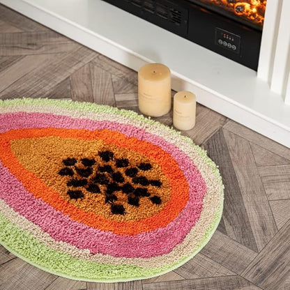 Passion Fruit Shaped Rug Fruits Bath Mat Area Rug Non-Slip Bathroom Door Mat for Bedroom Bathroom Kitchen Cartoon Area Rug for Bathroom Soft Bathmat Home Decor (18.5x25.6in)