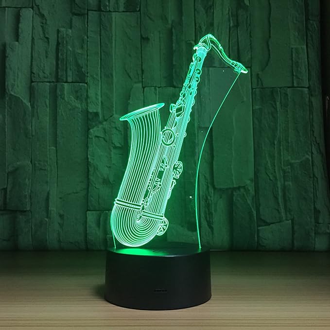 Music Instruments Saxophone 3D Optical Illusion Lamp 7 Colors Change Timing Remote Control and Touch Button Children Kids Bedside Table LED Night Light