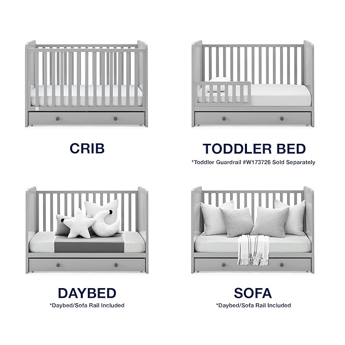 GAP babyGap Graham 4-in-1 Convertible Crib with Storage Drawer - Greenguard Gold Certified, Grey/Dark Grey