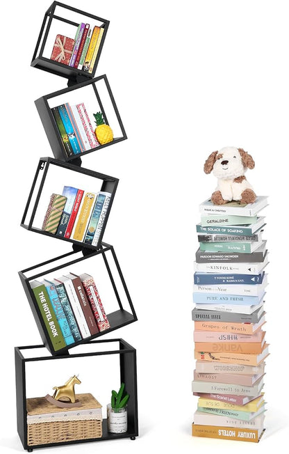 Bookshelf 2024 NEW, 5-Tier Bookshelves, 67" Tall Black Bookshelf, Book Shelf, Bookcase, Modern Bookshelf, Storage Shelf for CDs/Books/Collections, Display Shelf for Livingroom, Bedroom, Office
