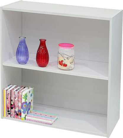 KB Designs 2 Tier Open Shelf Bookcase Storage Organizer, White Wood, Contemporary.