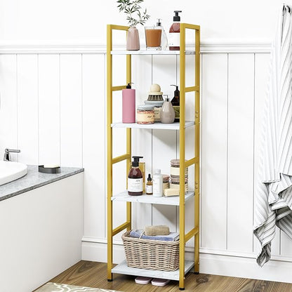 4 Tier Bookshelf, Small Book Shelf Industrial Bookcase, Metal Narrow Book Case Book Storage Organizer,Bookshelves for Bedroom Office Living Room(4 Tier,Gold)